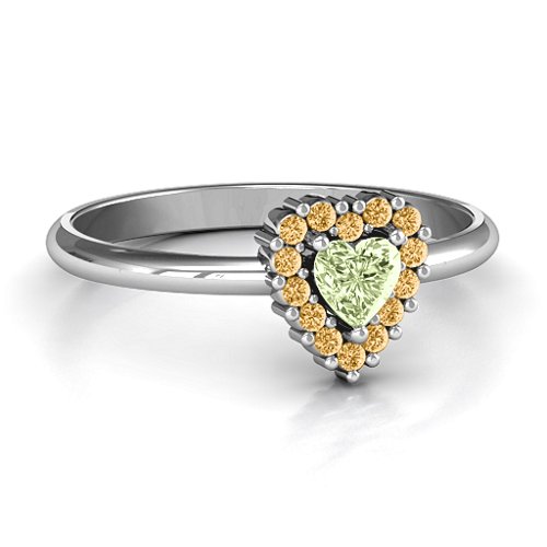 Heart with Halo Promise Ring – Sterling Silver with Peridot and Fancy Yellow Premium Zirconia