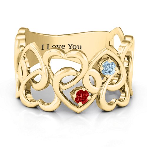 Your Heart and Mine Ring – 10K Yellow Gold with Garnet and Aquamarine