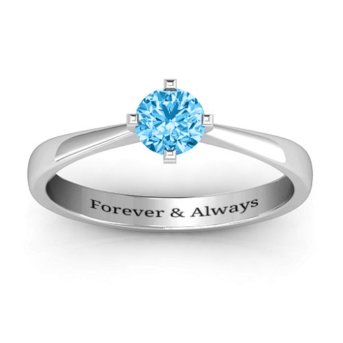 Classic Round Solitaire Ring – Sterling Silver with Blue Topaz