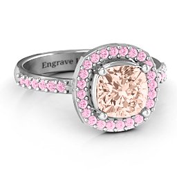 Cushion Cut Statement Ring with Halo in 925 Sterling Silver with Morganite and Fancy Pink Premium Zirconia