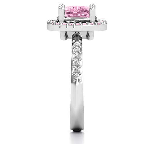 Cushion Cut Statement Ring with Halo – Sterling Silver with Fancy Pink Premium Zirconia and White Premium Zirconia