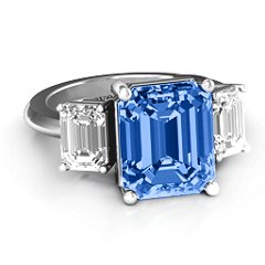 Emerald Cut Trinity Ring – Sterling Silver with Fancy Blue Premium Zirconia and White Premium Zirconia