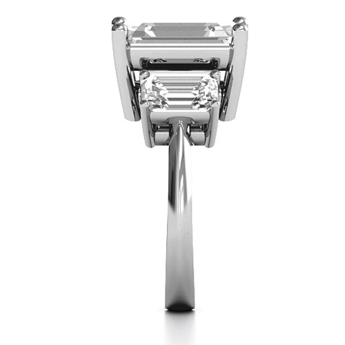 Emerald Cut Trinity Ring – Sterling Silver with White Premium Zirconia