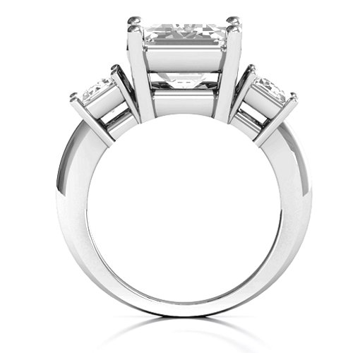 Emerald Cut Trinity Ring – Sterling Silver with White Premium Zirconia