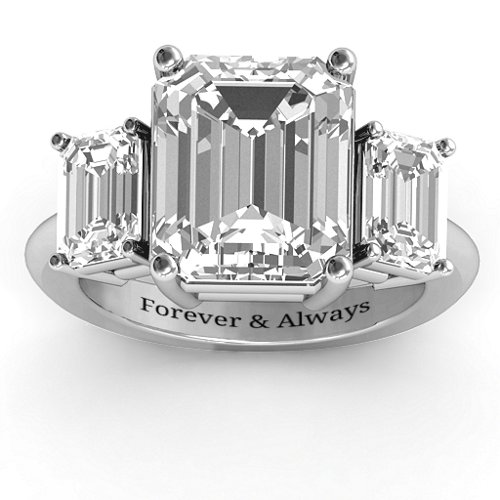 Emerald Cut Trinity Ring – Sterling Silver with White Premium Zirconia