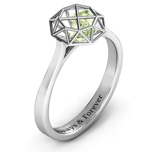 Diamond Cage Ring with Encased Heart Stones