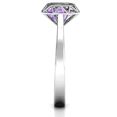 Diamond Cage Ring with Encased Heart Stones – Sterling Silver with Amethyst