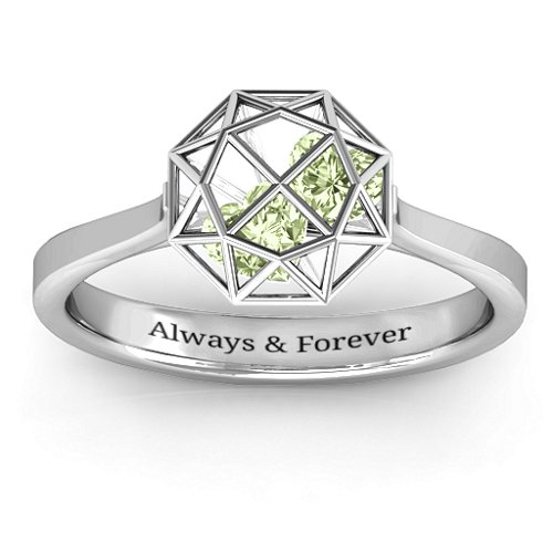 Diamond Cage Ring with Encased Heart Stones