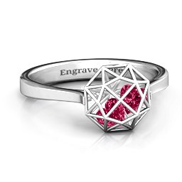 Diamond Cage Ring with Encased Heart Stones in 925 Sterling Silver with Ruby and Amethyst