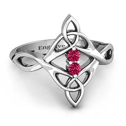 Celtic Sparkle Ring with Interwoven Infinity Band in 925 Sterling Silver with Ruby