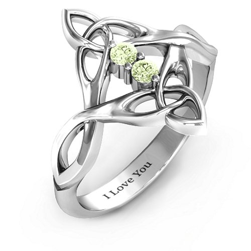 Celtic Sparkle Ring with Interwoven Infinity Band – Sterling Silver with Peridot