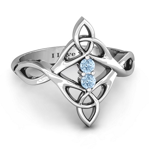 Celtic Sparkle Ring with Interwoven Infinity Band – Sterling Silver with Aquamarine