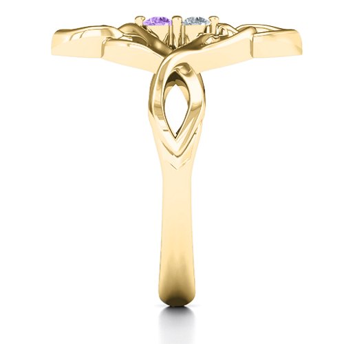 Celtic Sparkle Ring with Interwoven Infinity Band – 10K Yellow Gold with Amethyst and Cubic Zirconia