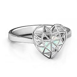 Diamond Heart Cage Ring With Encased Heart Stones