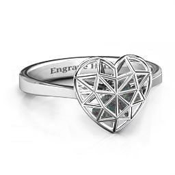 Diamond Heart Cage Ring With Encased Heart Stones