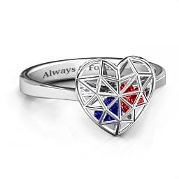 Diamond Heart Cage Ring With Encased Heart Stones