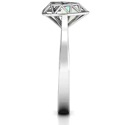 Diamond Heart Cage Ring With Encased Heart Stones – Sterling Silver with Opal