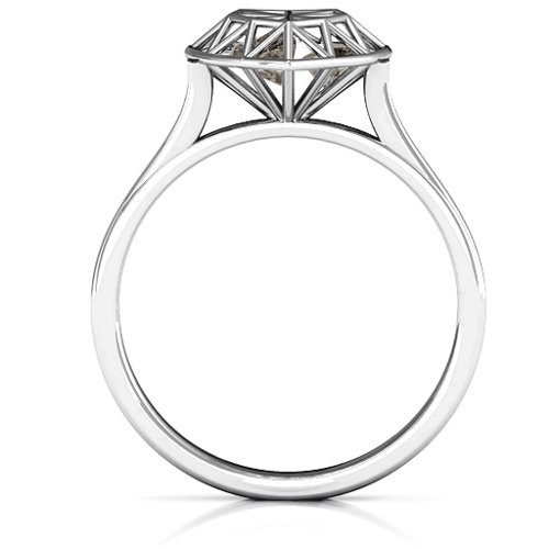 Diamond Heart Cage Ring With Encased Heart Stones – Sterling Silver with Smokey Quartz
