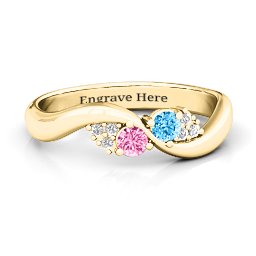Everyday Dream Ring With Shoulder Accents in 14K Solid Yellow Gold with Pink Tourmaline, Blue Topaz, and White Premium Zirconia