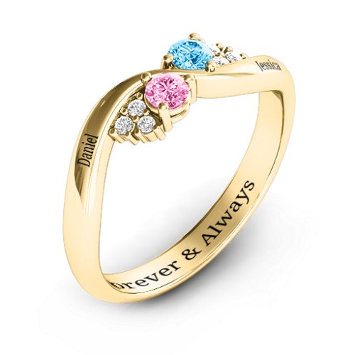 Everyday Dream Ring With Shoulder Accents – 14K Yellow Gold with Pink Tourmaline, Blue Topaz, and White Premium Zirconia