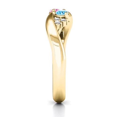 Everyday Dream Ring With Shoulder Accents – 14K Yellow Gold with Pink Tourmaline, Blue Topaz, and White Premium Zirconia