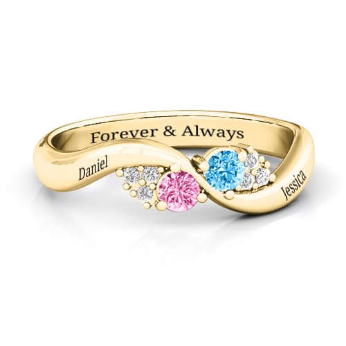 Everyday Dream Ring With Shoulder Accents – 14K Yellow Gold with Pink Tourmaline, Blue Topaz, and White Premium Zirconia