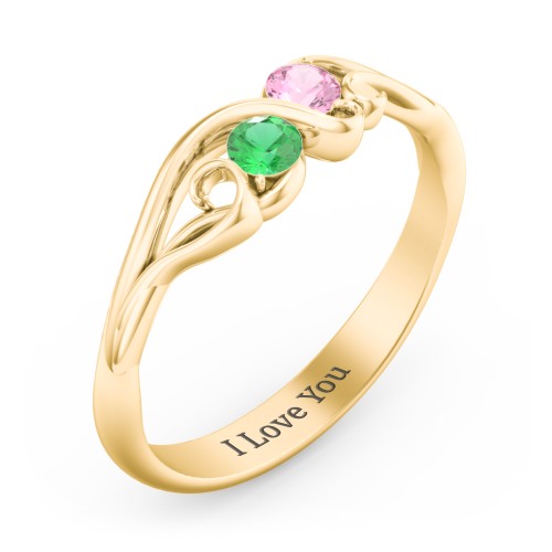 Swirl of Style Birthstone Ring – 18K Gold Plated Silver with Emerald and Pink Tourmaline