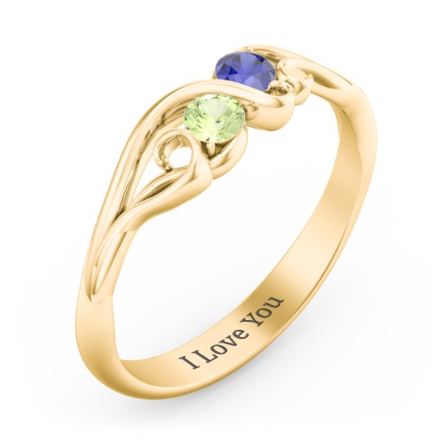 Swirl of Style Birthstone Ring – 18K Gold Plated Silver with Peridot and Blue Sapphire