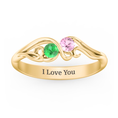 Swirl of Style Birthstone Ring – 18K Gold Plated Silver with Emerald and Pink Tourmaline