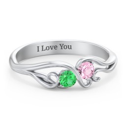Swirl of Style Birthstone Ring in 925 Sterling Silver with Emerald and Pink Tourmaline