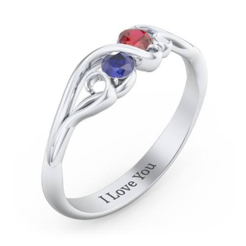 Swirl of Style Birthstone Ring – Sterling Silver with Blue Sapphire and Garnet
