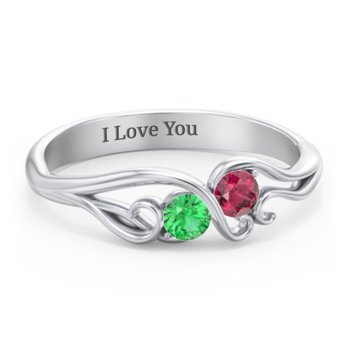 Swirl of Style Birthstone Ring – Sterling Silver with Emerald and Ruby
