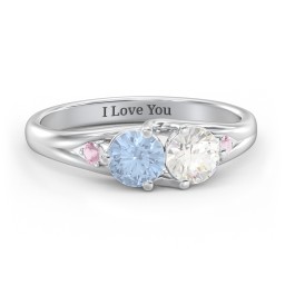 Darling Duo Double Gemstone Ring in 925 Sterling Silver with Aquamarine, Cubic Zirconia, and Pink Tourmaline