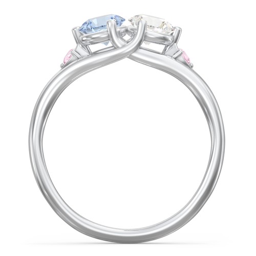 Darling Duo Double Gemstone Ring – Sterling Silver with Aquamarine, Cubic Zirconia, and Pink Tourmaline