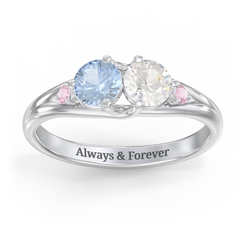 Darling Duo Double Gemstone Ring – Sterling Silver with Aquamarine, Cubic Zirconia, and Pink Tourmaline