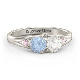 Darling Duo Double Gemstone Ring in 10K Solid White Gold with Aquamarine, Cubic Zirconia, and Pink Tourmaline