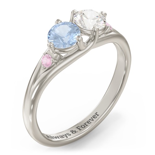 Darling Duo Double Gemstone Ring – 10K White Gold with Aquamarine, Cubic Zirconia, and Pink Tourmaline