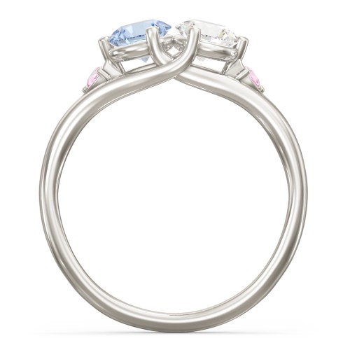 Darling Duo Double Gemstone Ring – 10K White Gold with Aquamarine, Cubic Zirconia, and Pink Tourmaline