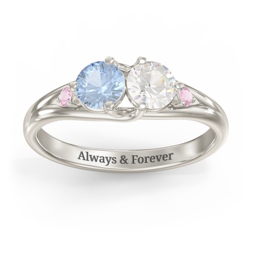 Darling Duo Double Gemstone Ring – 10K White Gold with Aquamarine, Cubic Zirconia, and Pink Tourmaline