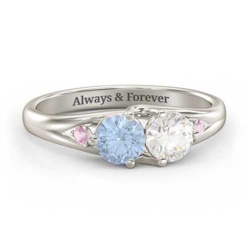 Darling Duo Double Gemstone Ring – 10K White Gold with Aquamarine, Cubic Zirconia, and Pink Tourmaline