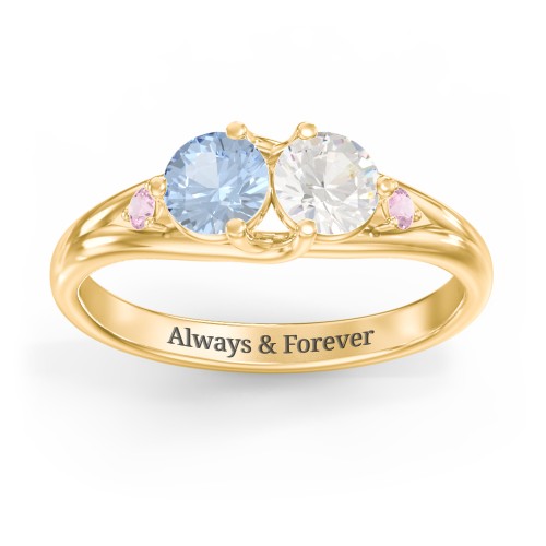 Darling Duo Double Gemstone Ring – 10K Yellow Gold with Aquamarine, Cubic Zirconia, and Pink Tourmaline