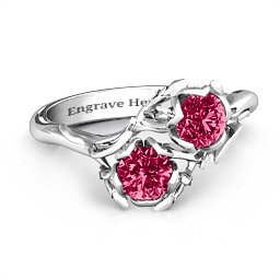 Be-leaf In Love Double Gemstone Floral Ring in 925 Sterling Silver with Ruby