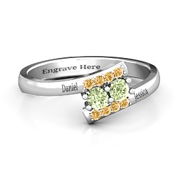 Must Be Love Two Stone Ring in 925 Sterling Silver with Peridot and Fancy Yellow Premium Zirconia