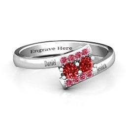 Must Be Love Two Stone Ring in 925 Sterling Silver with Garnet and Red Premium Zirconia
