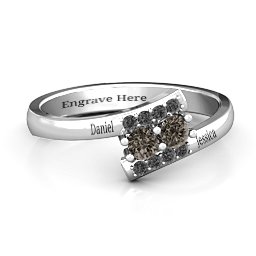 Must Be Love Two Stone Ring in 925 Sterling Silver with Smokey Quartz and Black Premium Zirconia