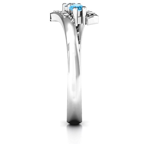 Must Be Love Two Stone Ring – Sterling Silver with Cubic Zirconia, Blue Topaz, and White Premium Zirconia