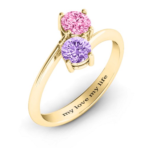 Destined For Love Double Gemstone Ring – 10K Yellow Gold with Amethyst and Pink Tourmaline