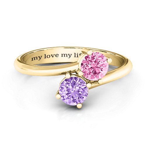 Destined For Love Double Gemstone Ring – 10K Yellow Gold with Amethyst and Pink Tourmaline