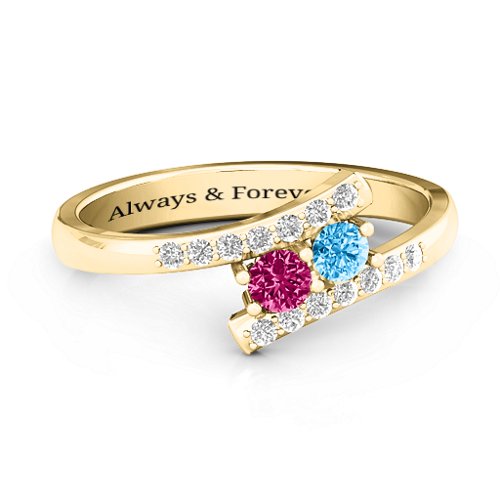 Moment We Met Two Stone Ring – 10K Yellow Gold with Ruby, Blue Topaz, and White Premium Zirconia