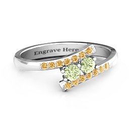 Moment We Met Two Stone Ring in 925 Sterling Silver with Peridot and Fancy Yellow Premium Zirconia